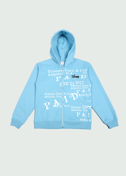 Paid Stamp Zip Up Hoodie Blue