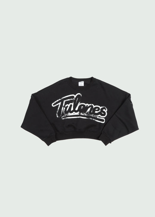 Cursive Crewneck Cropped Women Black