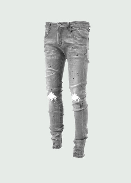 Grey Black Splash Two Hole Denim