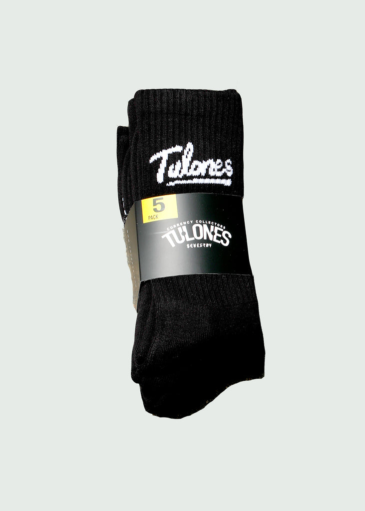 Black Cursive Staple Crew Socks 5-Pack