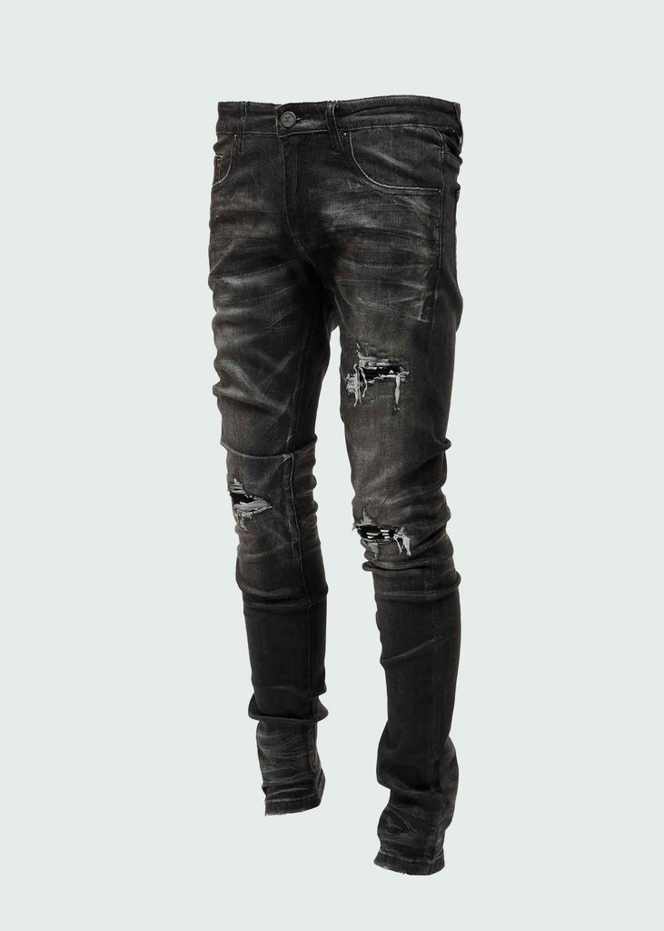 Black Biker Coated Denim