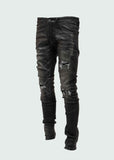 Black Biker Coated Denim