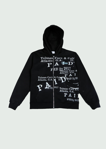 Paid Stamp Zip Up Hoodie Black