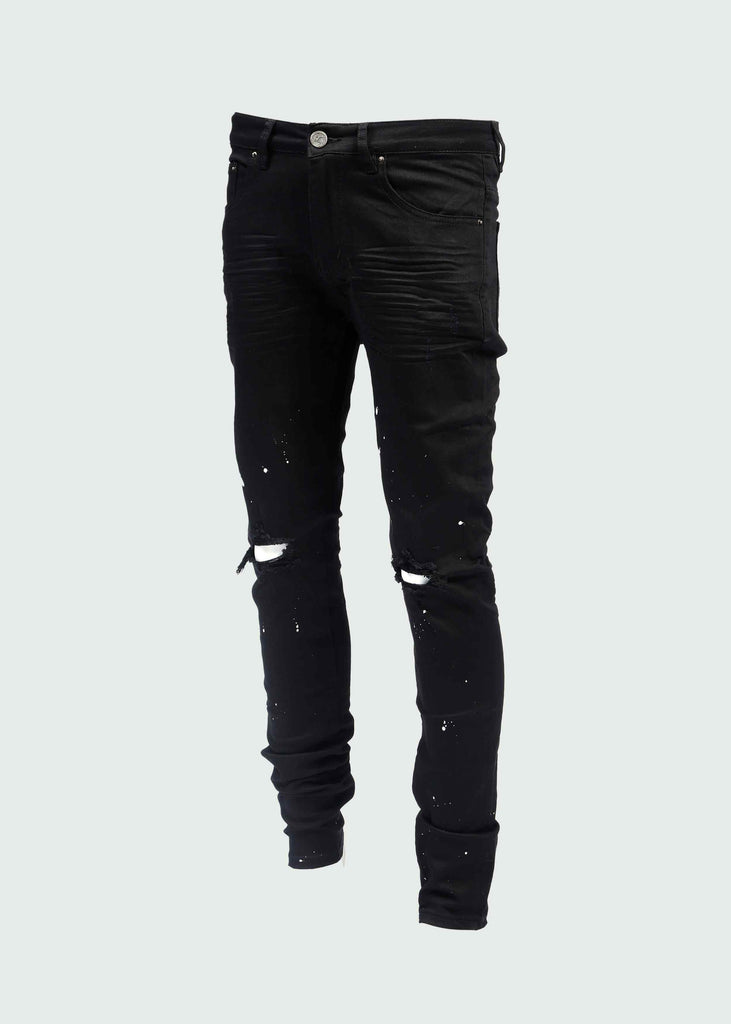 Black White Splash Two Hole Jeans