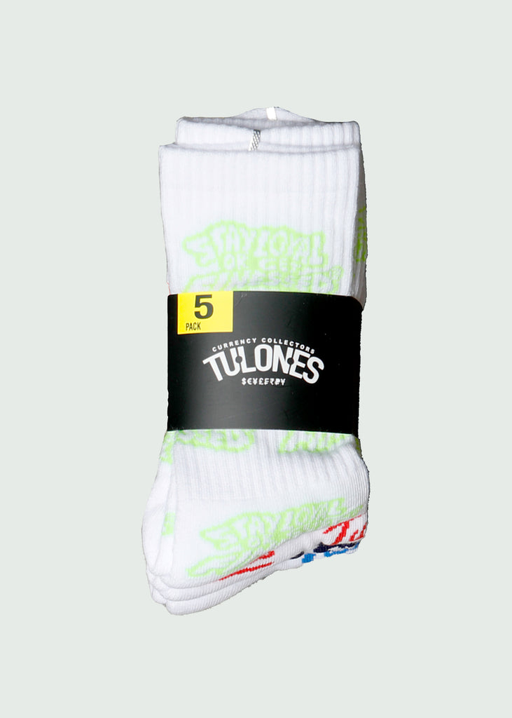 White Multi Cursive Crew Socks 5-Pack