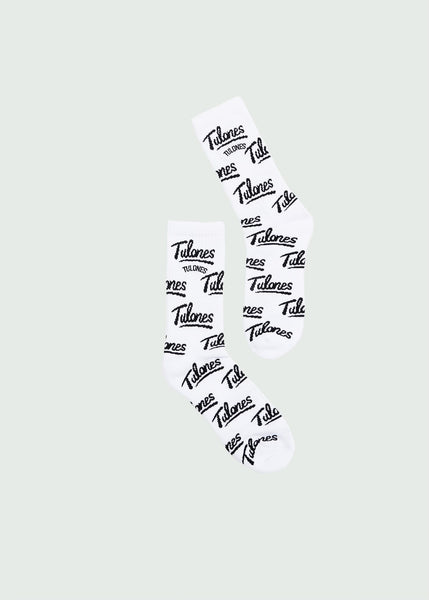 White & Black Tulones Classic Logo All Over Sock