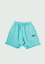 Cursive Staple Logo Cotton Shorts Turquoise