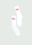 White/Red Cursive Logo Socks