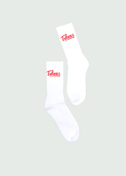 White/Red Cursive Logo Socks
