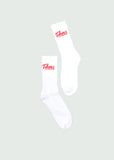 White/Red Cursive Logo Socks