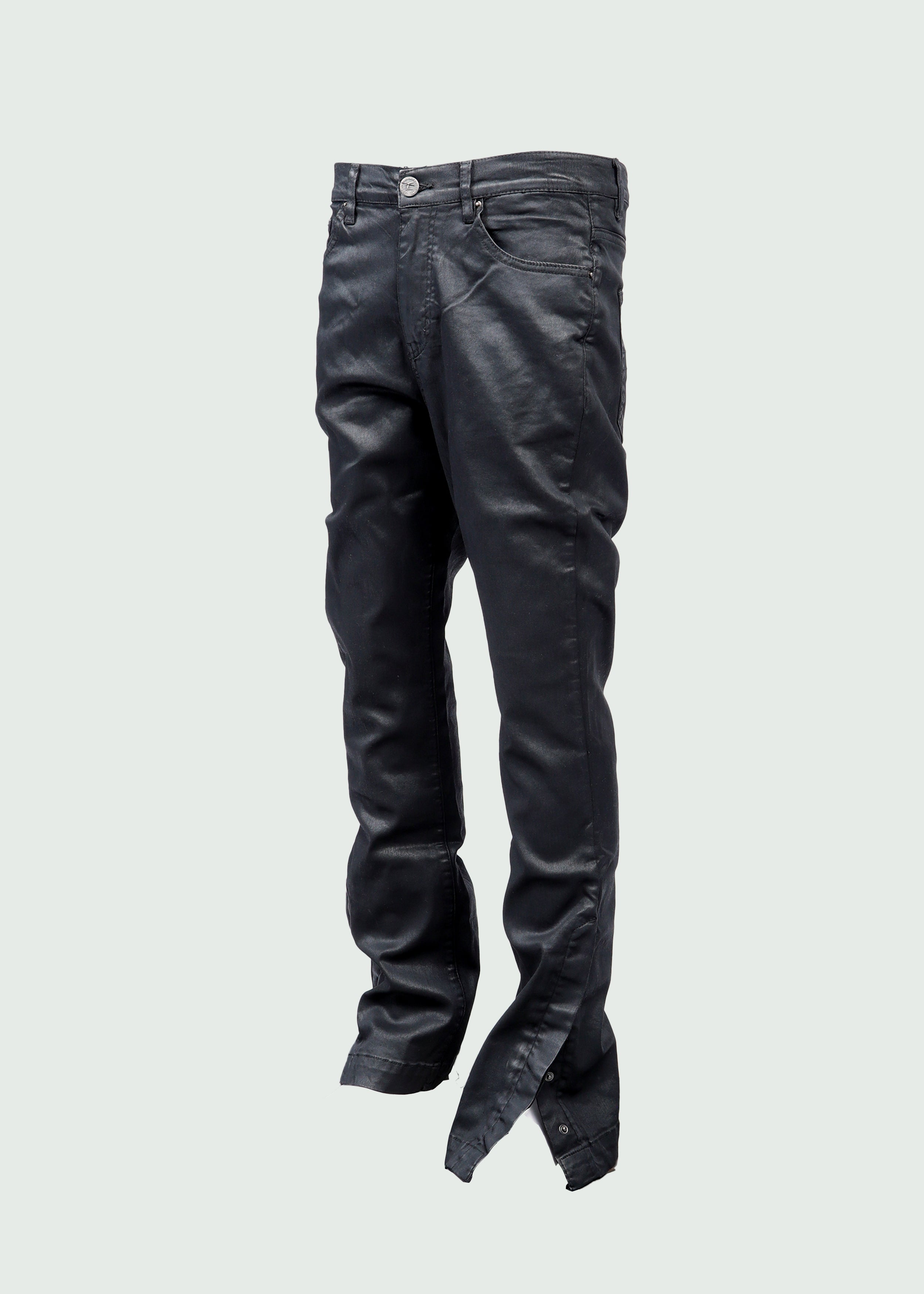 Black Waxed Button Jeans