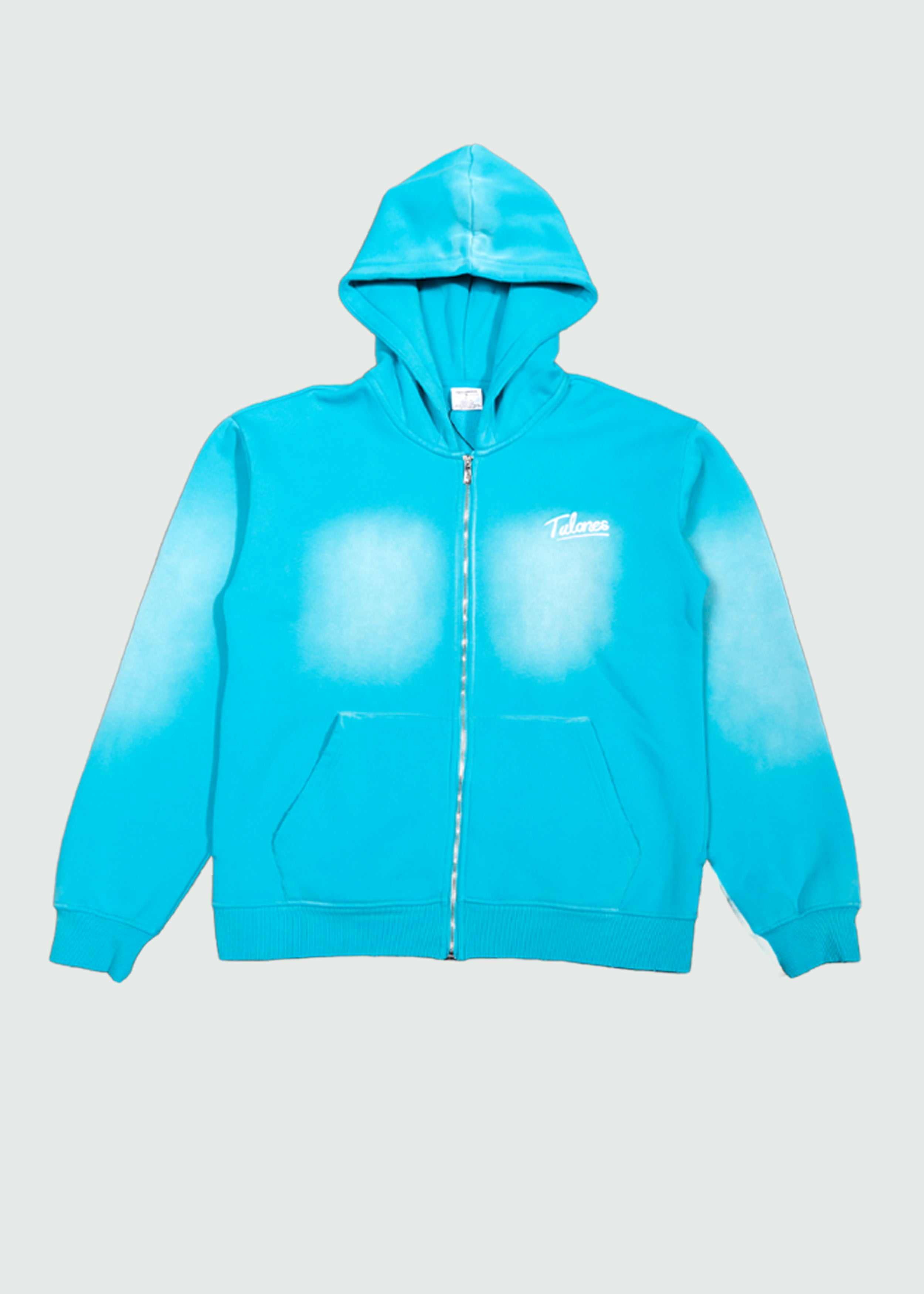 Cursive Zip-Up Hoodie Blue
