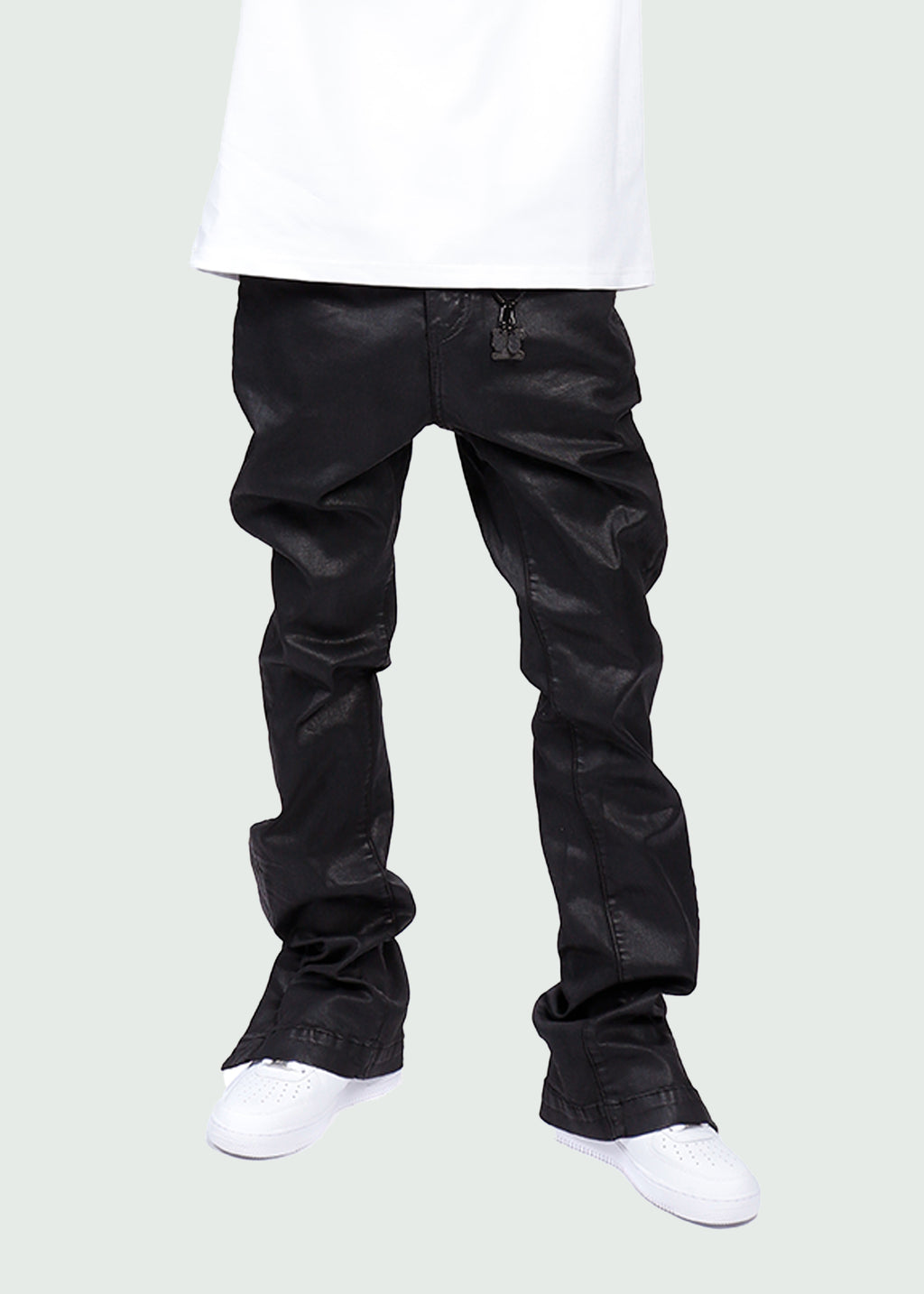 Black Waxed Button Jeans