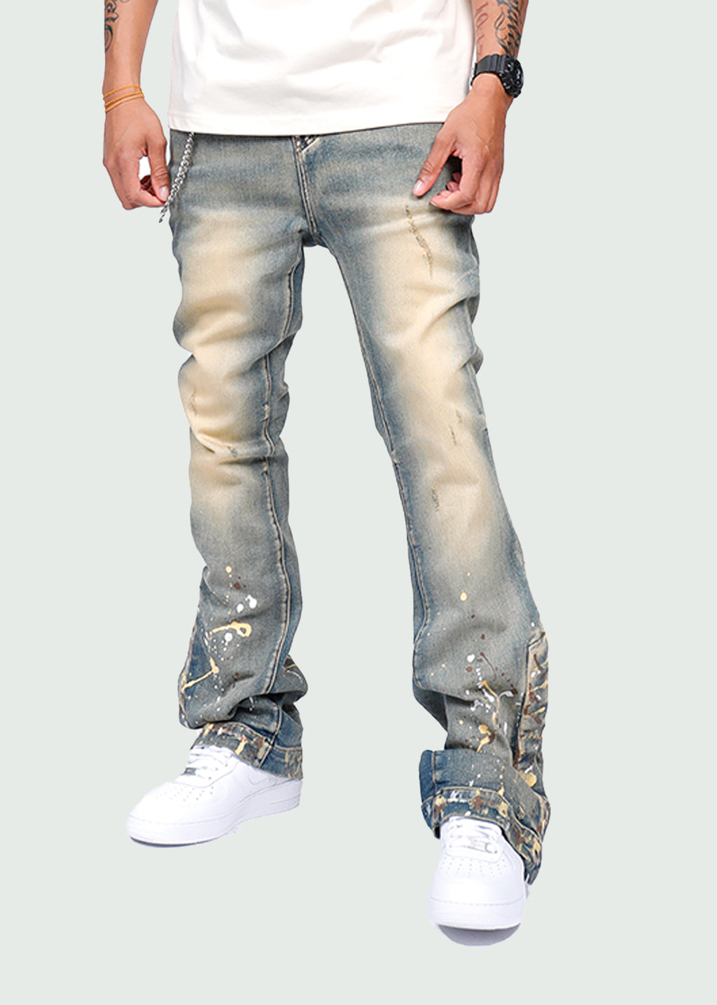 Dust Brown Splash Button Jeans