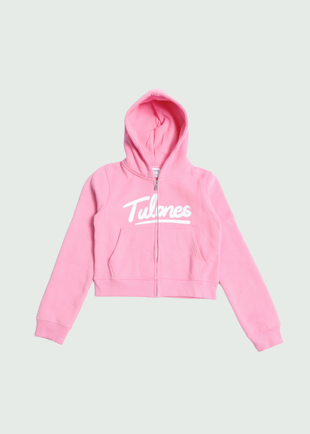 Cursive Cropped Zip-Up Hoodie Women Pink Main image