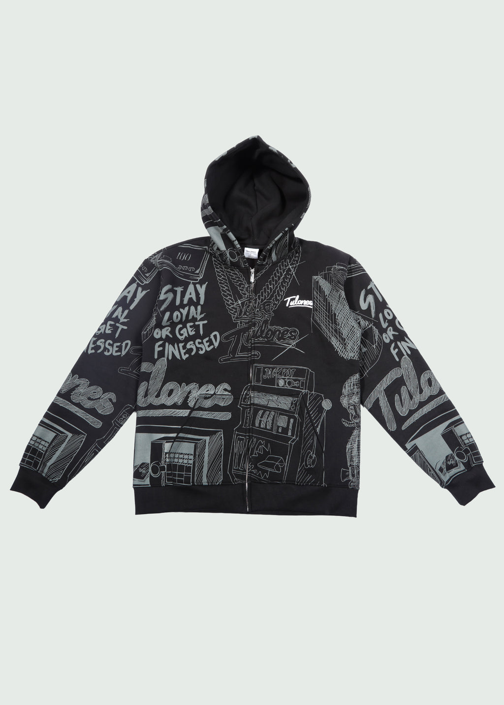 Doodle Zip-Up Hoodie Black