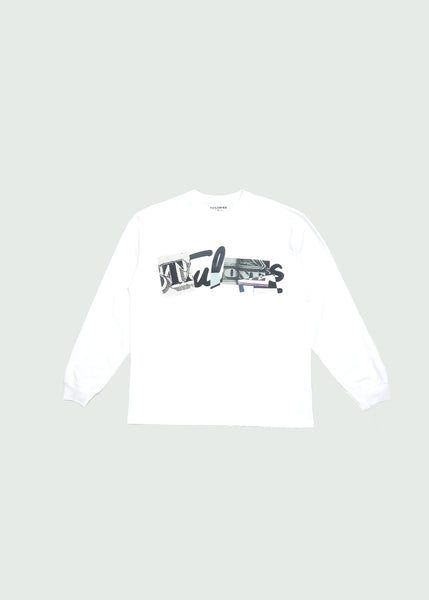 Stacked Cursive Long-Sleeve T-shirt White
