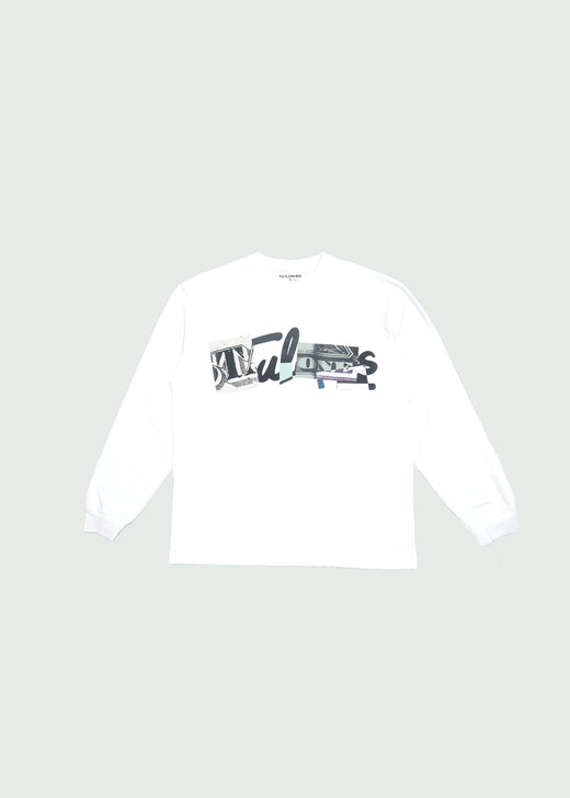 Stacked Cursive Long-Sleeve T-shirt White