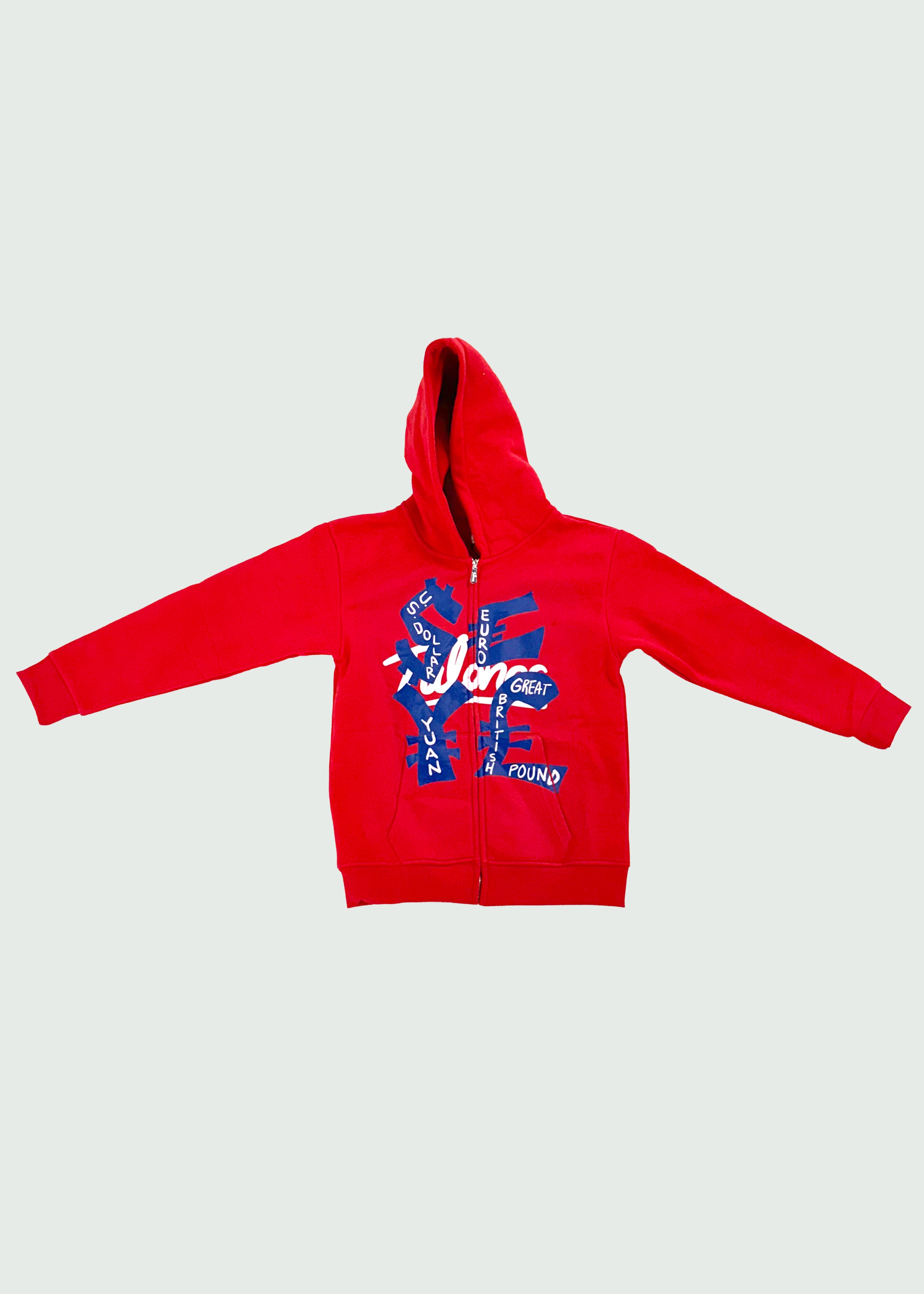 Currency Symbols Kids Zip Up Hoodie Red
