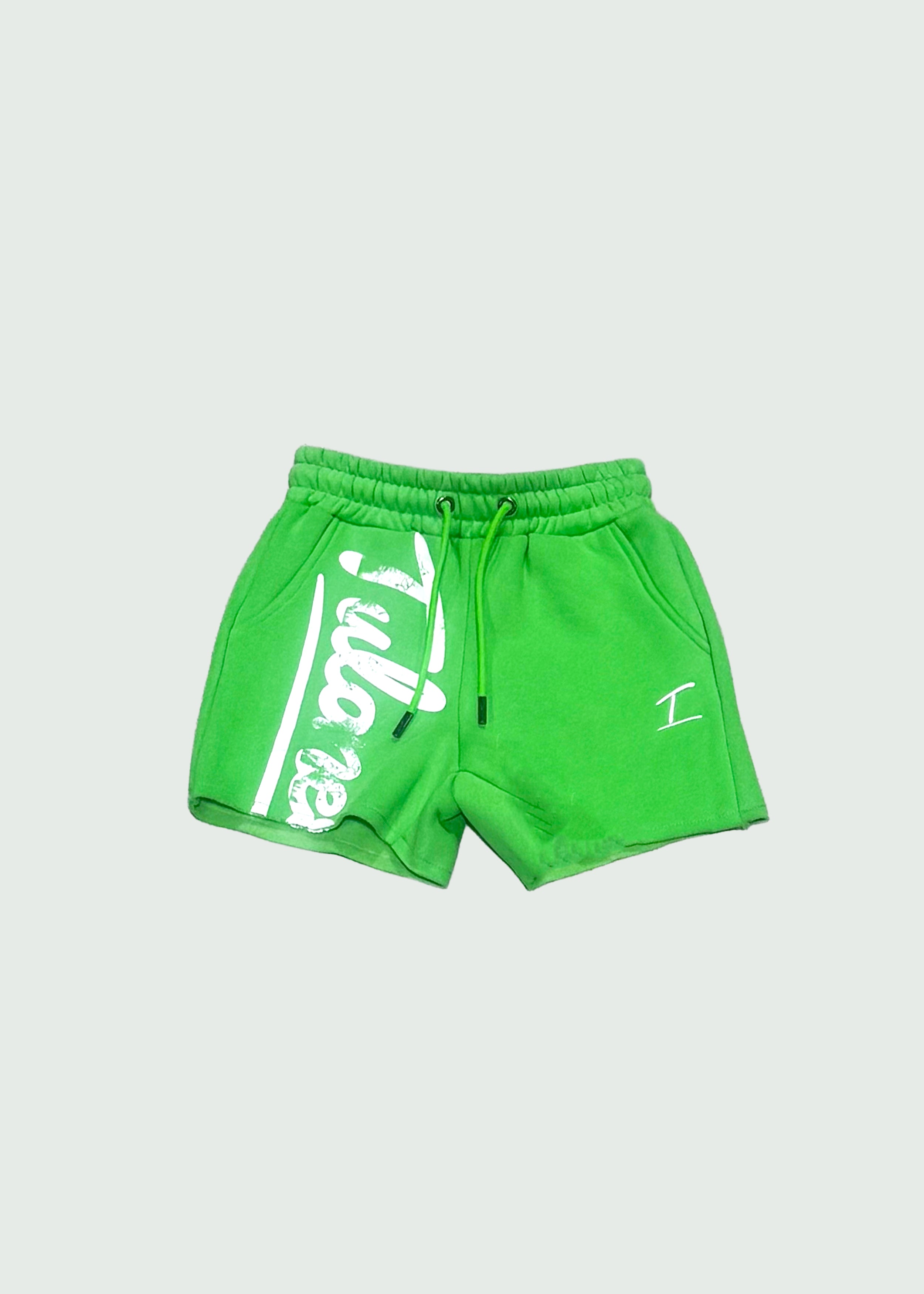 Cursive Kids Cut Off Shorts Green Main image