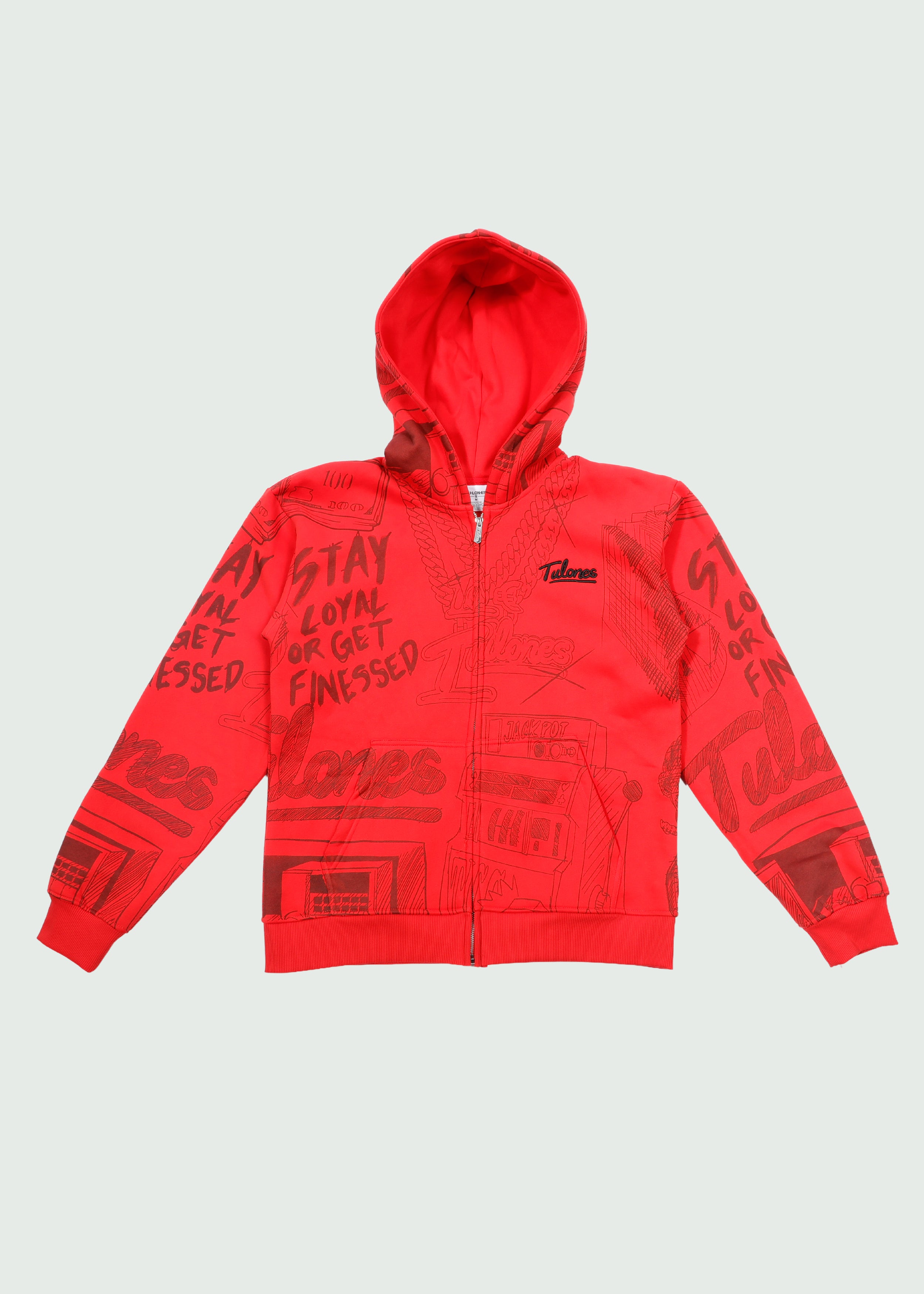 Doodle Zip-Up Hoodie Red