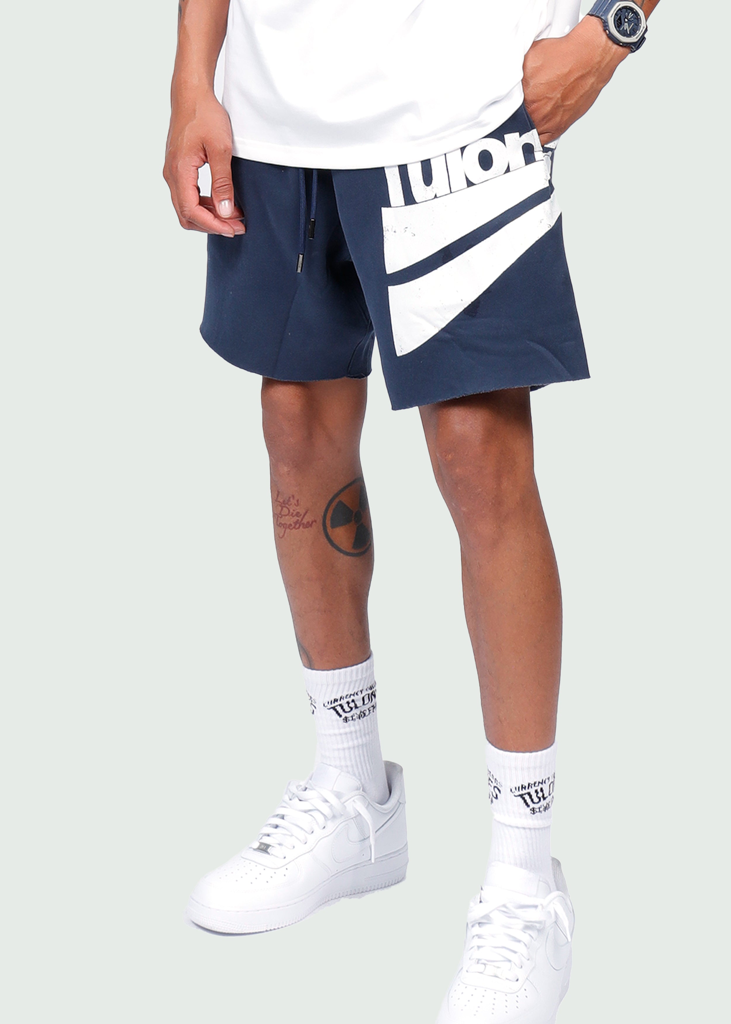 Two Lines Classic Cotton Shorts Navy