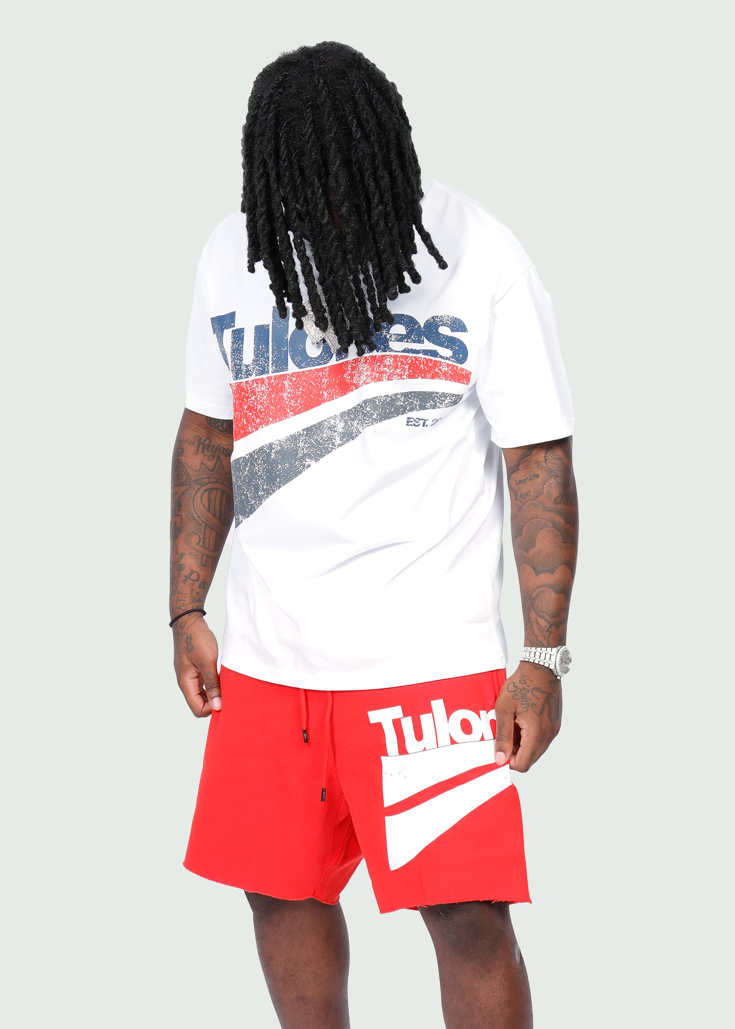 Two Lines Classic Cotton Shorts Red