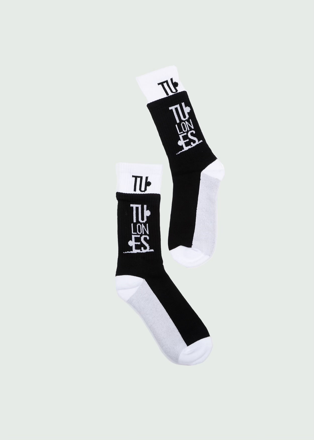 Black  & White Stacked Double Crew Socks