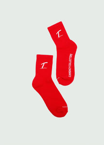Red T Underline Quarter Socks