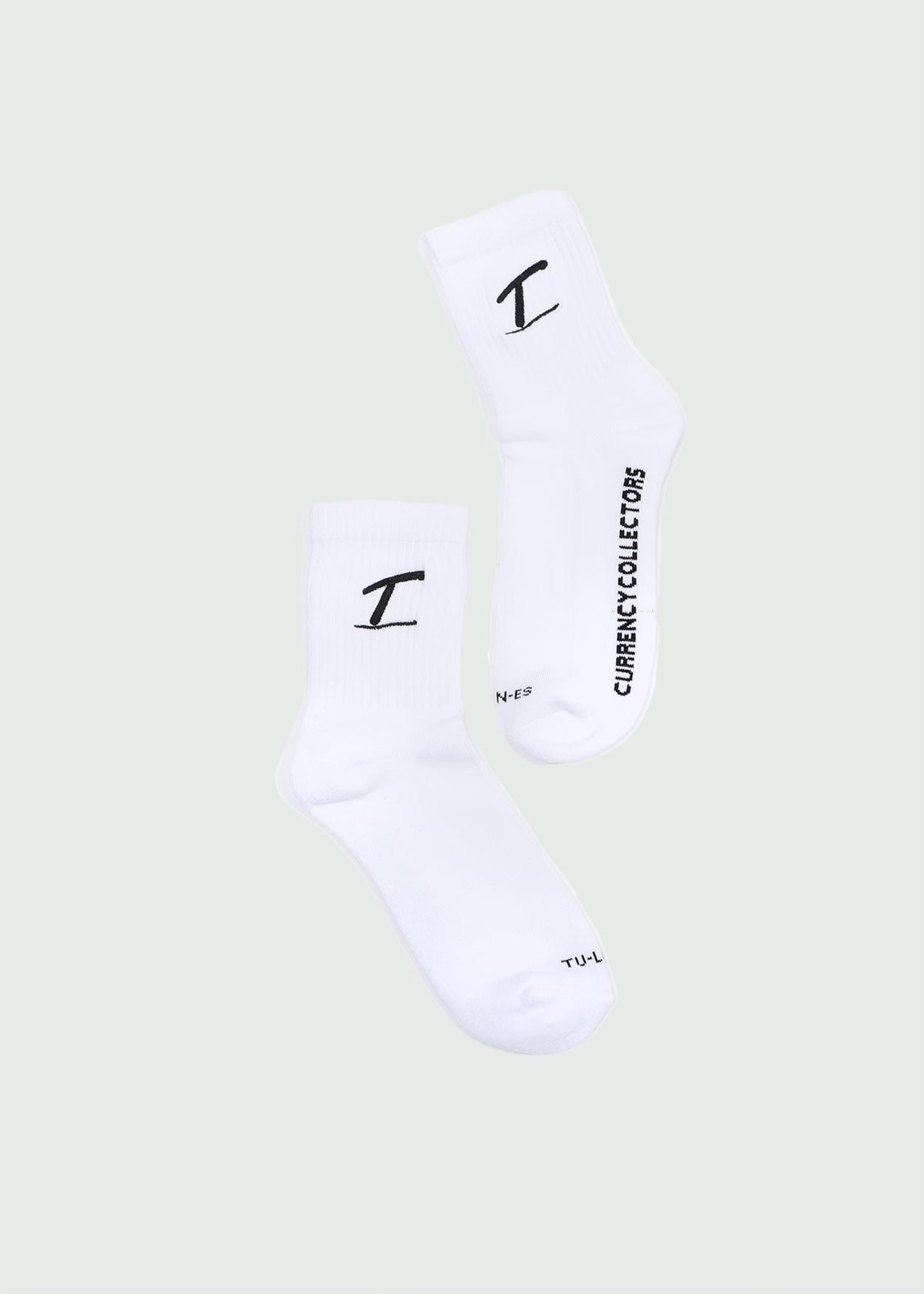 White & Black T Underline Quarter Socks