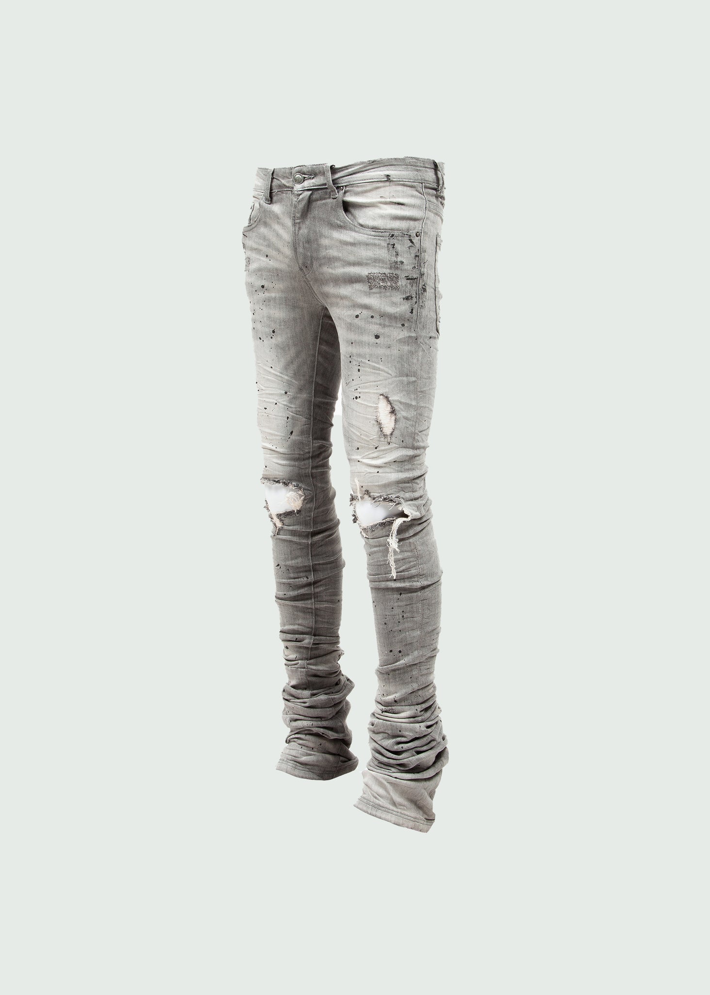 Grey Stacked Denim Jeans – Tulones